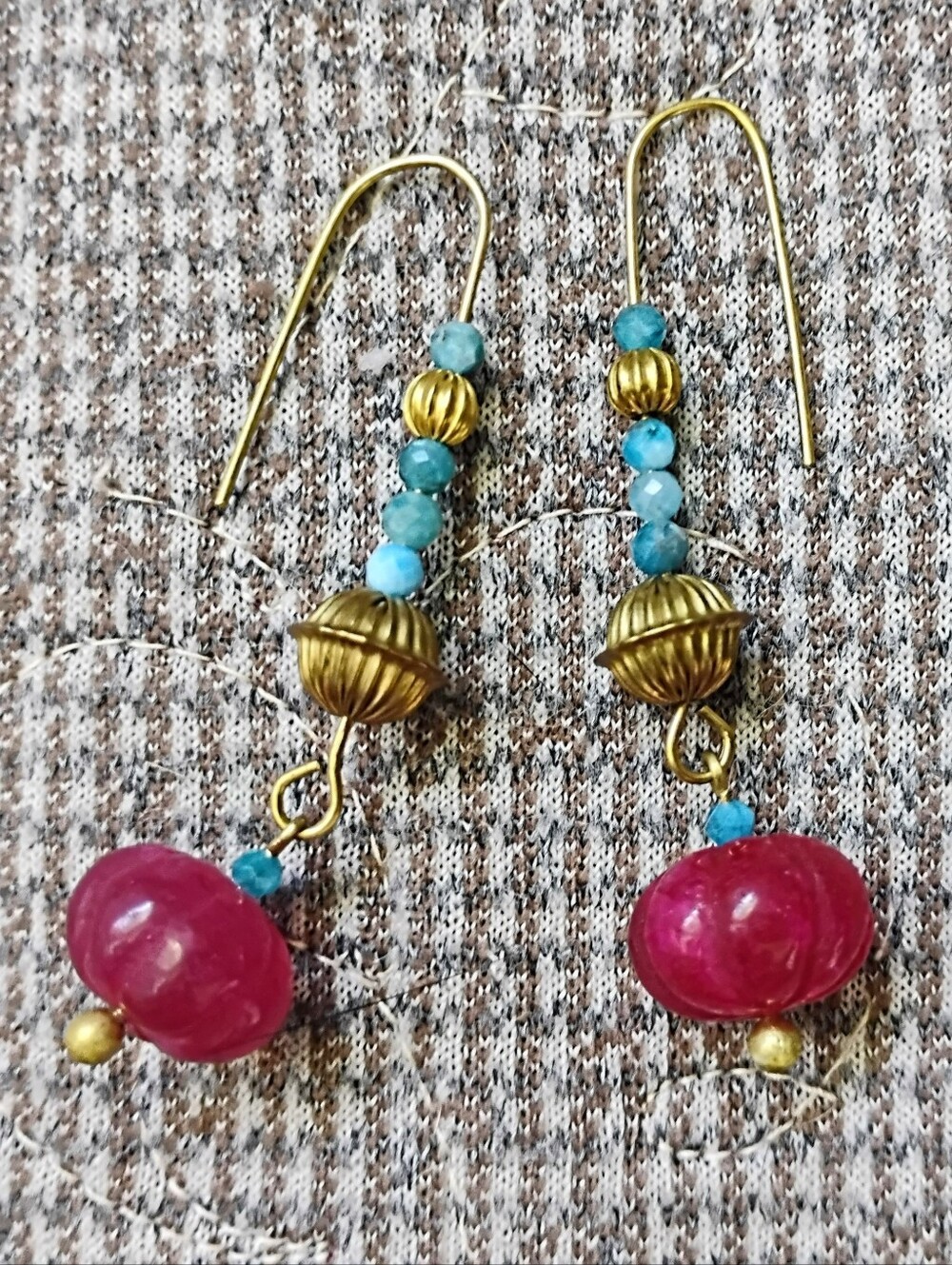 Bright Ruby and Blue Apatite 'Exotica' Handmade Earrings